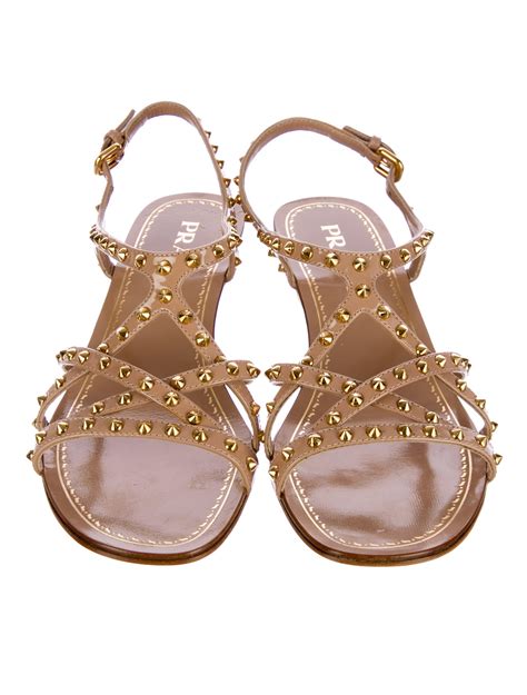 prada leather strap sandal|Prada studded pony skin sandals.